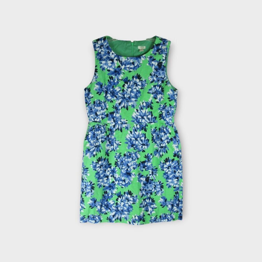 J. Crew Blue Green Floral Sheath Dress Size 14 Lime green